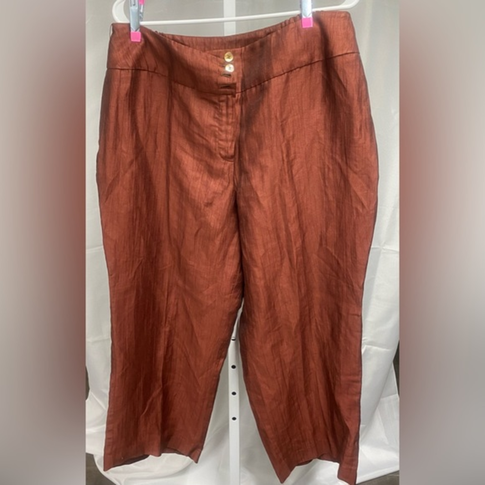 Jones New York Copper Linen Blend High Rise Wide Leg Dress Pants‎ Sz 14W